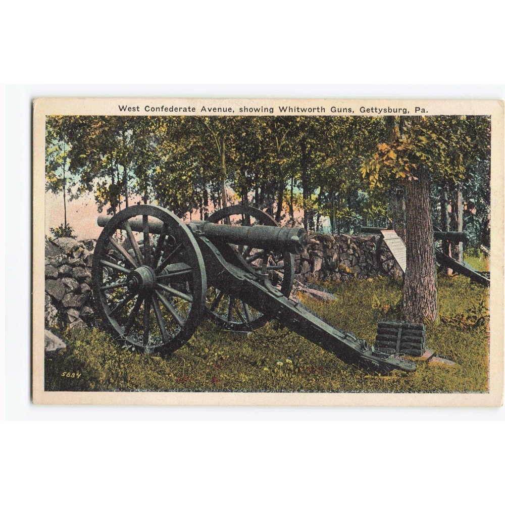 Vintage Gettysburg PA Postcard West Confederate Avenue Whitworth Cannons 5884